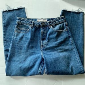 ASOS straight leg Rebel SB 20 fringe bottom jeans